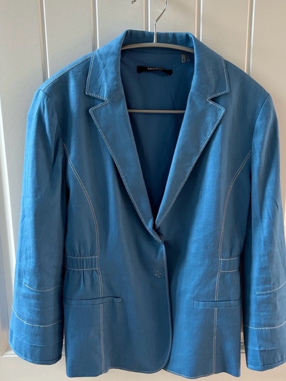 Tahari Blue Single-Button Linen Blend Blazer